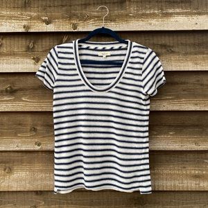 Madewell Linen Blend Scoop Neck Tee Ivory and Navy